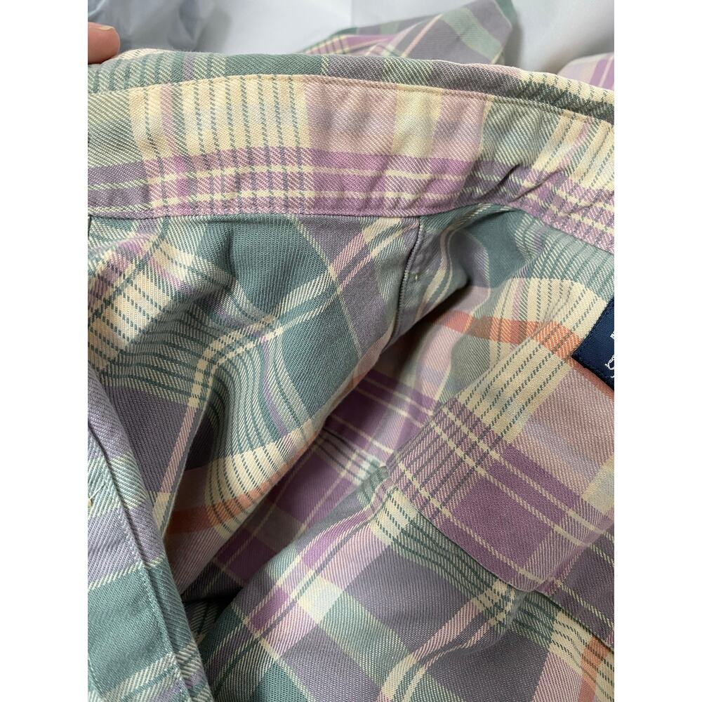 Polo Ralph Lauren Mens XL Plaid Cream Purple Green Long Sleeve Thick Button Up - Picture 9 of 9